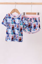 Load image into Gallery viewer, Blue frozen print bamboo shorts set