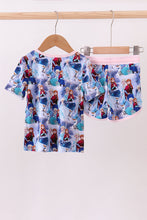 Load image into Gallery viewer, Blue frozen print bamboo shorts set