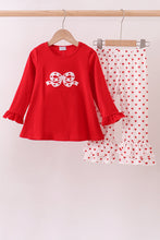 Load image into Gallery viewer, Red bow applique ruffle pants set