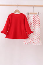 Load image into Gallery viewer, Red bow applique ruffle pants set