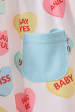 Load image into Gallery viewer, Blue heart print pocket romper