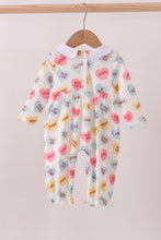 Load image into Gallery viewer, Blue heart print pocket romper