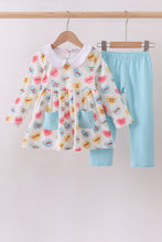 Load image into Gallery viewer, Blue heart print pocket pants set