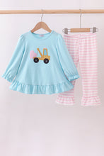 Load image into Gallery viewer, Blue truck heart applique ruffle pants set