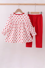 Load image into Gallery viewer, Red heart print ruffle pants set
