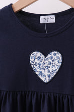Load image into Gallery viewer, Navy heart floral applique ruffle pants set