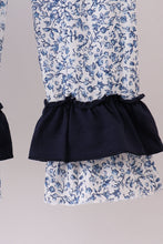 Load image into Gallery viewer, Navy heart floral applique ruffle pants set