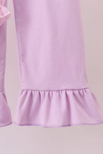 Load image into Gallery viewer, Pink puppy embroidery seersucker ruffle pants set