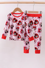 Load image into Gallery viewer, Red character heart print bamboo pajama pants set
