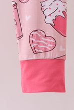 Load image into Gallery viewer, Pink heart print bamboo pajama pants set
