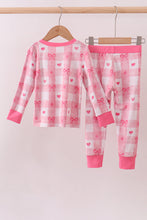 Load image into Gallery viewer, Pink heart checkered bamboo pajama pants set