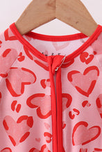 Load image into Gallery viewer, Red heart print bamboo zipper romper