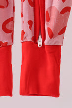 Load image into Gallery viewer, Red heart print bamboo zipper romper