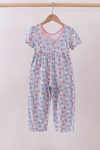 Load image into Gallery viewer, Blue chicken floral print pajama jumpsuit