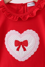 Load image into Gallery viewer, Red heart bow applique ruffle pants set