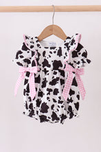 Load image into Gallery viewer, Black cow bow ruffle bubble