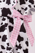 Load image into Gallery viewer, Black cow bow ruffle bubble