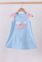 Load image into Gallery viewer, Blue character plane applique ruffle dress