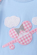 Load image into Gallery viewer, Blue character plane applique ruffle dress