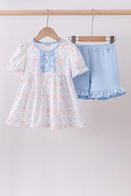 Load image into Gallery viewer, Blue starfish shell ruffle shorts set