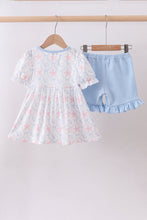 Load image into Gallery viewer, Blue starfish shell ruffle shorts set