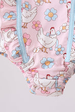 Load image into Gallery viewer, Pink chicken floral one-piece swimsuit