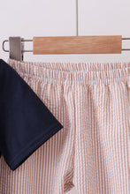 Load image into Gallery viewer, Navy seersucker Game Day Sports embroidery stripe pants set