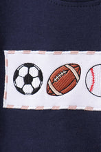 Load image into Gallery viewer, Navy seersucker Game Day Sports embroidery stripe pants set