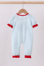 Load image into Gallery viewer, Blue stripe sports trio applique romper