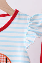 Load image into Gallery viewer, Blue stripe sports Trio applique ruffle pants set