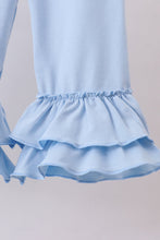 Load image into Gallery viewer, Blue bow floral smocked ruffle pants set