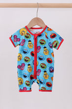 Load image into Gallery viewer, Blue character print bamboo romper