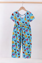 Load image into Gallery viewer, Blue character print bamboo jumpsuit