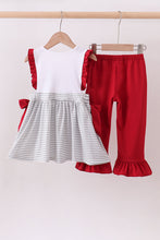 Load image into Gallery viewer, Maroon Alabama embroidery stripe ruffle pants set