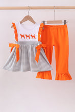 Load image into Gallery viewer, Orange Tennessee embroidery stripe ruffle pants set