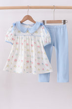 Load image into Gallery viewer, Blue floral bow pants set