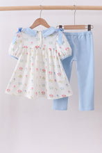 Load image into Gallery viewer, Blue floral bow pants set