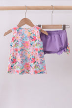 Load image into Gallery viewer, Purple floral daddy's girl smocked ruffle bloomer set