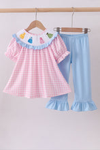 Load image into Gallery viewer, Pink princess smocked gingham ruffle pants set