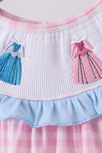 Load image into Gallery viewer, Pink princess smocked gingham ruffle pants set