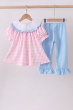 Load image into Gallery viewer, Pink princess smocked gingham ruffle pants set