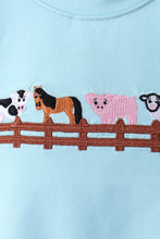 Load image into Gallery viewer, Blue farm animal embroidery shorts set