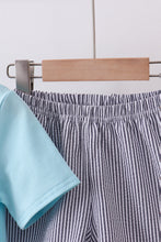 Load image into Gallery viewer, Blue farm animal embroidery shorts set