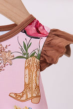 Load image into Gallery viewer, Pink floral boots bamboo ruffle bubble