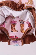 Load image into Gallery viewer, Pink floral boots bamboo ruffle bubble
