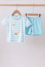 Load image into Gallery viewer, Blue stripe goose applique shorts set