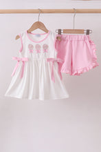 Load image into Gallery viewer, Pink lollipop embroidery ruffle shorts set