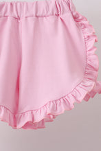 Load image into Gallery viewer, Pink lollipop embroidery ruffle shorts set