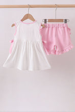 Load image into Gallery viewer, Pink lollipop embroidery ruffle shorts set