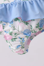 Load image into Gallery viewer, Blue floral smocked gingham one-piece swimsuit